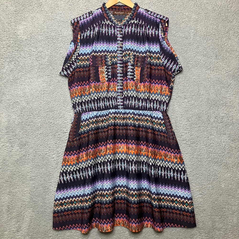 Speed Control Dress Women 3X Geometric Colorful Knee Length Pockets Sleeveless